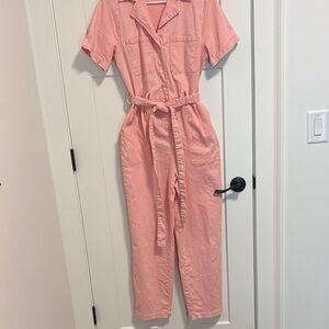 Skies Are Blue Coral-Pink Short Sleeve Utility Jumpsuit